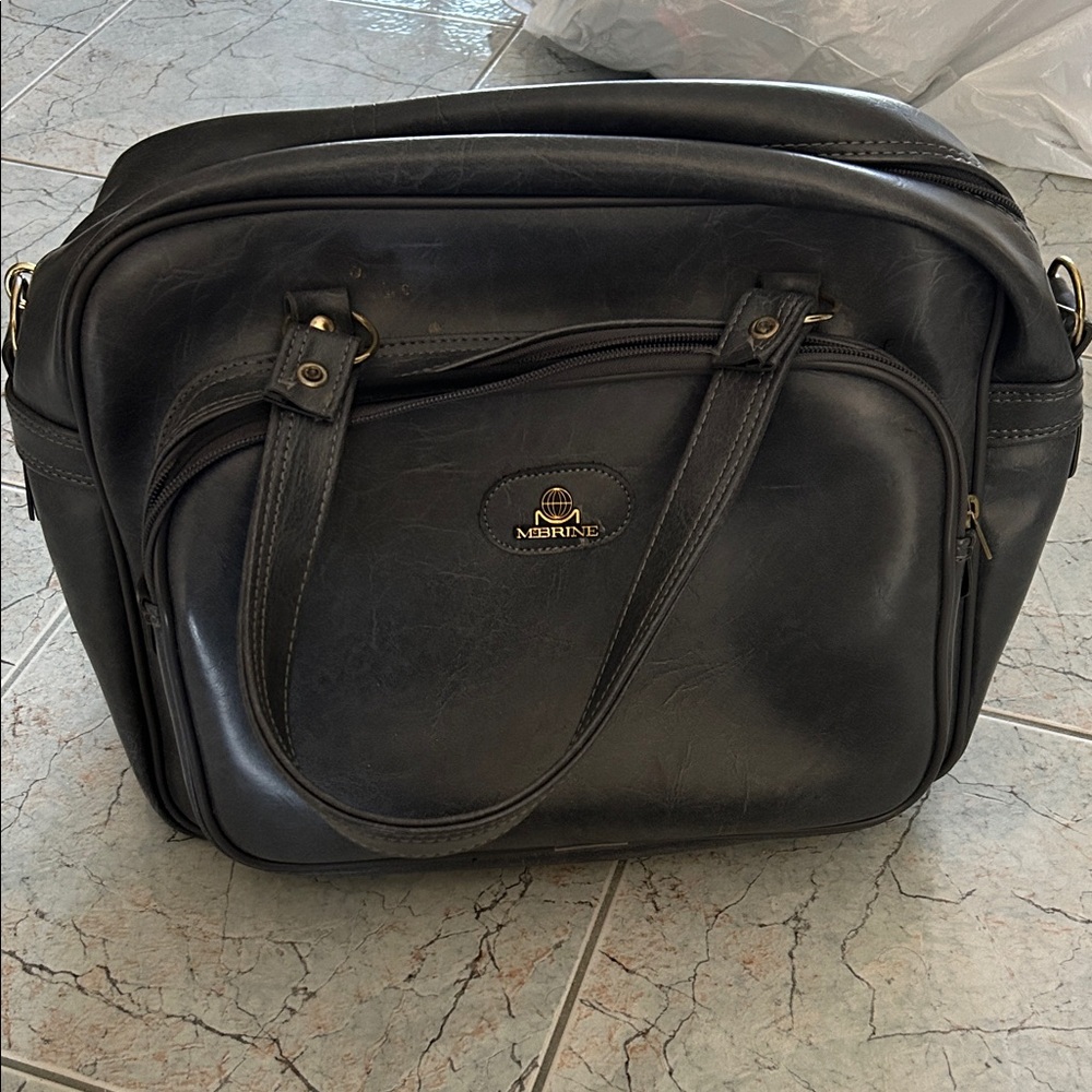 Charcoal grey Leather Men's Briefcase